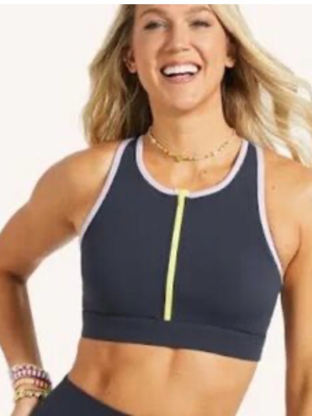 Peloton Zip Front Sports Bra Navy Size Medium Yoga Biking Fitness